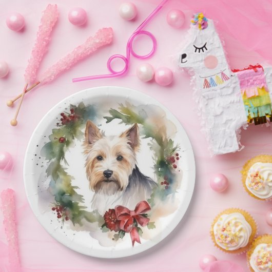 Biewer Terrier Christmas Wreath Festive Pup Pappteller (Party)