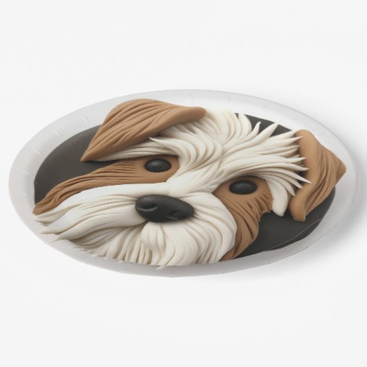 Biewer Terrier Dog 3D Inspiriert Pappteller (Schrägansicht)