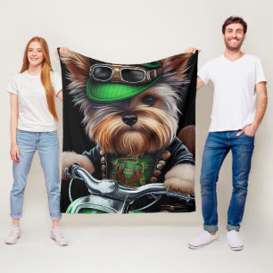 Biewer Terrier Dog Autofahrrad St. Patrick's Day Fleecedecke