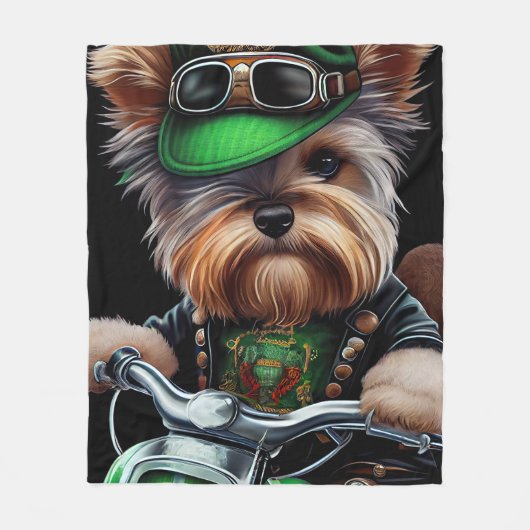 Biewer Terrier Dog Autofahrrad St. Patrick's Day Fleecedecke (Vorderseite)