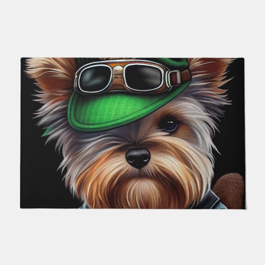 Biewer Terrier Dog Autofahrrad St. Patrick's Day Fußmatte (Vorderseite)