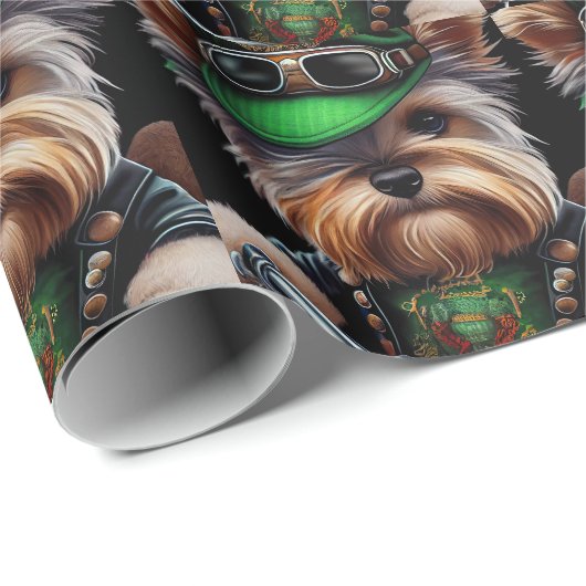 Biewer Terrier Dog Autofahrrad St. Patrick's Day Geschenkpapier (Rolleneckpunkt)
