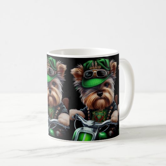 Biewer Terrier Dog Autofahrrad St. Patrick's Day Kaffeetasse (VorderseiteRechts)