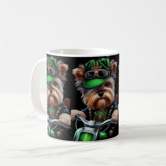Biewer Terrier Dog Autofahrrad St. Patrick's Day Kaffeetasse (Vorderseite Links)