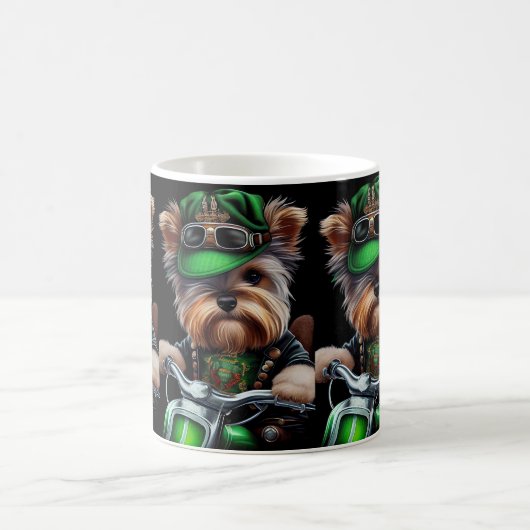 Biewer Terrier Dog Autofahrrad St. Patrick's Day Kaffeetasse (Mittel)