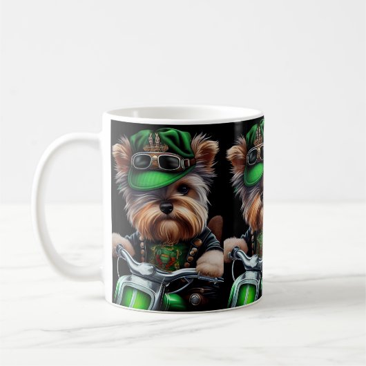 Biewer Terrier Dog Autofahrrad St. Patrick's Day Kaffeetasse (Links)