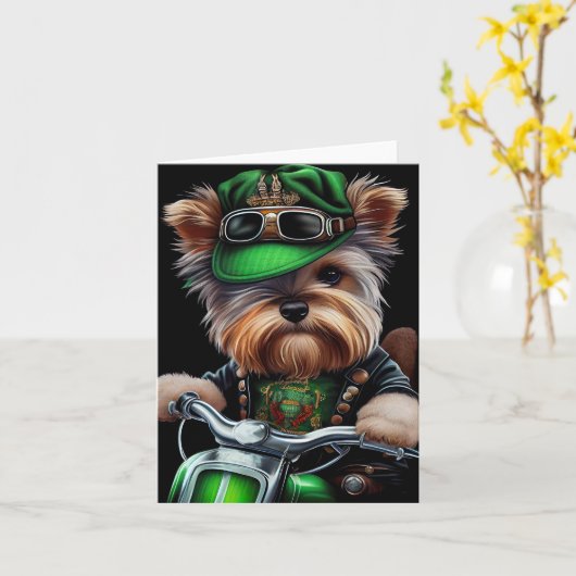 Biewer Terrier Dog Autofahrrad St. Patrick's Day Karte (Gelbe Blume)