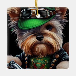 Biewer Terrier Dog Autofahrrad St. Patrick's Day Keramikornament