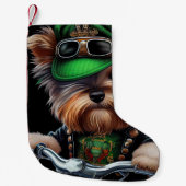 Biewer Terrier Dog Autofahrrad St. Patrick's Day Kleiner Weihnachtsstrumpf (Vorderseite)