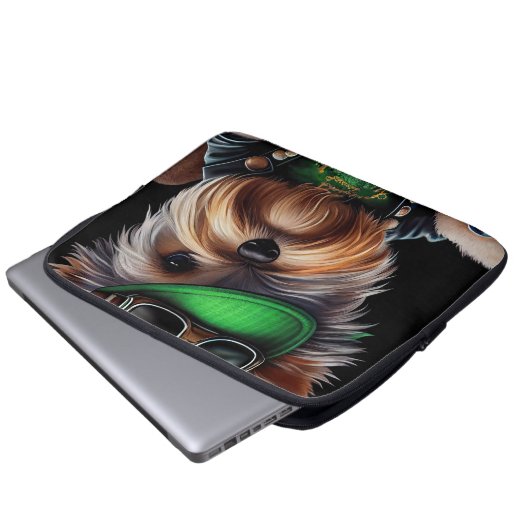 Biewer Terrier Dog Autofahrrad St. Patrick's Day Laptopschutzhülle (Vorne Knopf)