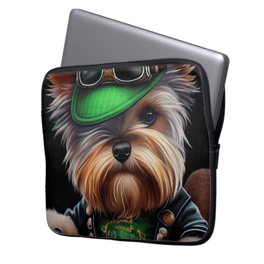 Biewer Terrier Dog Autofahrrad St. Patrick's Day Laptopschutzhülle (Vorderseite Links)