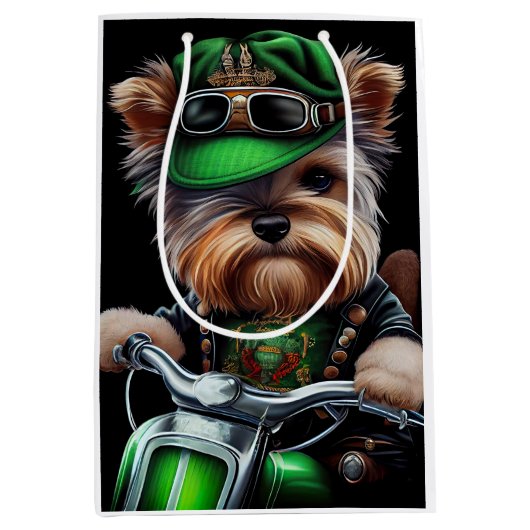 Biewer Terrier Dog Autofahrrad St. Patrick's Day Mittlere Geschenktüte (Vorderseite)