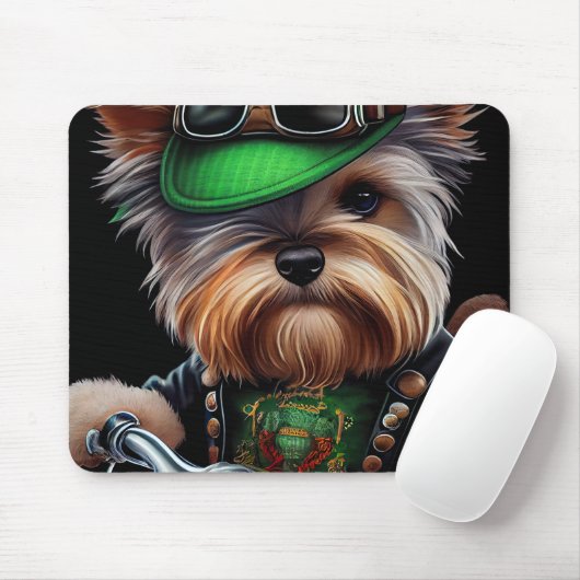 Biewer Terrier Dog Autofahrrad St. Patrick's Day Mousepad (Mit Mouse)