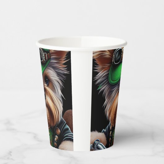 Biewer Terrier Dog Autofahrrad St. Patrick's Day Pappbecher (Links)