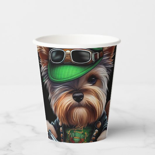 Biewer Terrier Dog Autofahrrad St. Patrick's Day Pappbecher (Vorderseite)