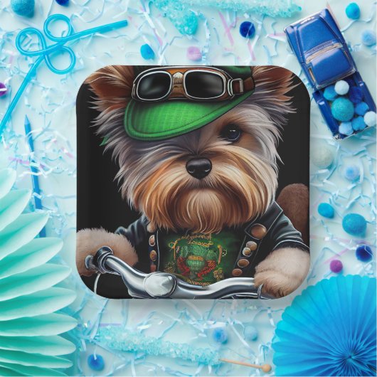 Biewer Terrier Dog Autofahrrad St. Patrick's Day Pappteller (Party)