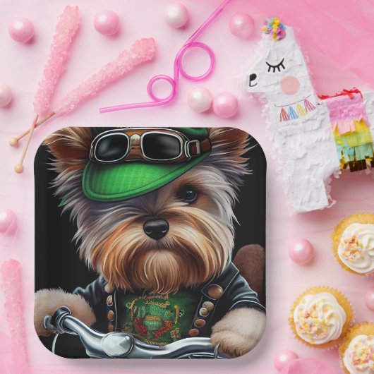 Biewer Terrier Dog Autofahrrad St. Patrick's Day Pappteller (Party)