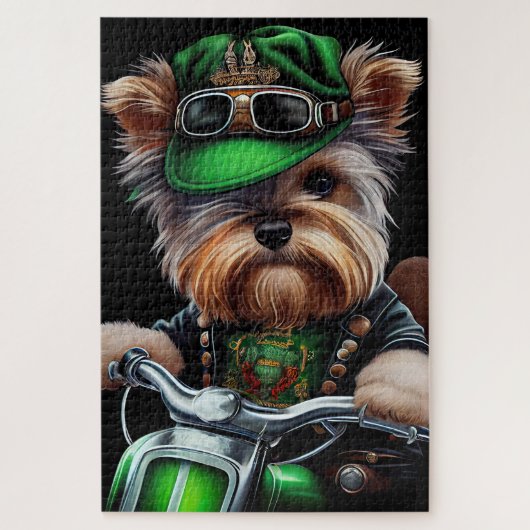 Biewer Terrier Dog Autofahrrad St. Patrick's Day Puzzle (Vertikal)