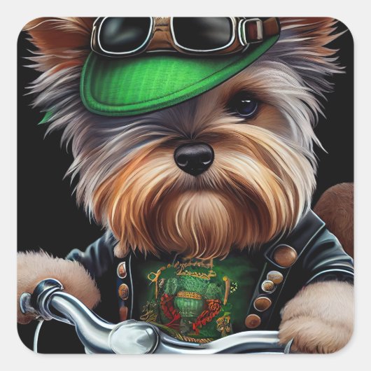 Biewer Terrier Dog Autofahrrad St. Patrick's Day Quadratischer Aufkleber (Vorderseite)