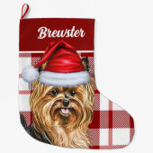 Biewer Terrier Dog Holiday Red Kariert Dog Name Großer Weihnachtsstrumpf (Vorderseite)
