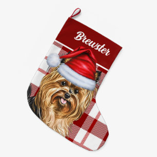 Biewer Terrier Dog Holiday Red Kariert Dog Name Großer Weihnachtsstrumpf