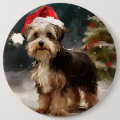 Biewer Terrier Dog in Schneehocht Button (Vorderseite)