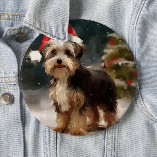 Biewer Terrier Dog in Schneehocht Button (Beispiel)
