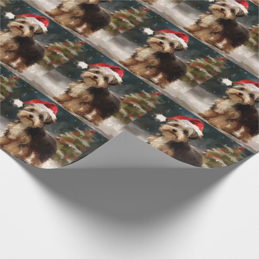 Biewer Terrier Dog in Schneehocht Geschenkpapier (Ecke)
