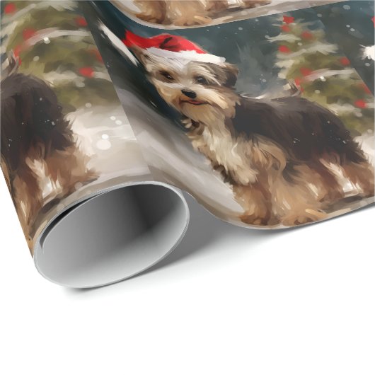 Biewer Terrier Dog in Schneehocht Geschenkpapier (Rolleneckpunkt)