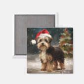 Biewer Terrier Dog in Schneehocht Magnet (Vorderseite/Rückseite)