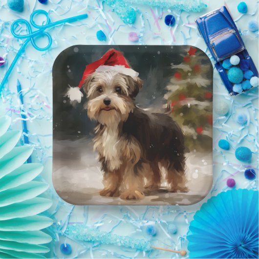 Biewer Terrier Dog in Schneehocht Pappteller (Party)