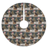Biewer Terrier Dog in Schneehocht Polyester Weihnachtsbaumdecke (Vorderseite)