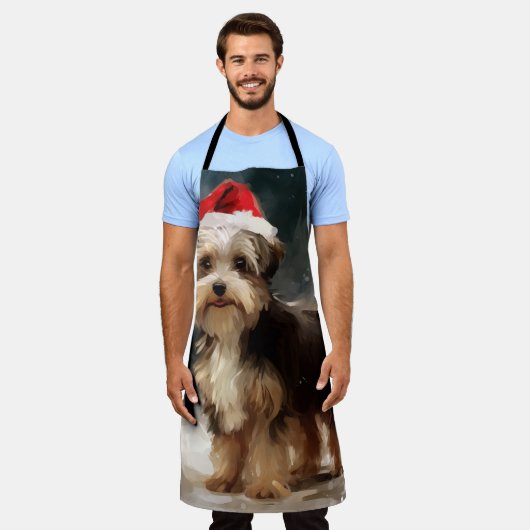 Biewer Terrier Dog in Schneehocht Schürze (Getragen)