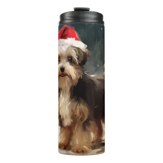 Biewer Terrier Dog in Schneehocht Thermosbecher (Vorderseite)