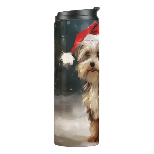 Biewer Terrier Dog in Schneehocht Thermosbecher (Nach links gedreht)