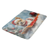 Biewer Terrier Dog in Sledge Let it Snow Christmas Badematte (Schrägansicht)