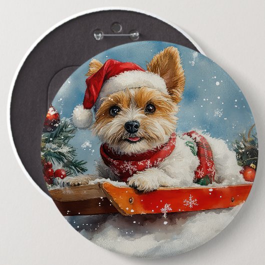Biewer Terrier Dog in Sledge Let it Snow Christmas Button (Vorne & Hinten)