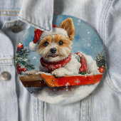 Biewer Terrier Dog in Sledge Let it Snow Christmas Button (Beispiel)