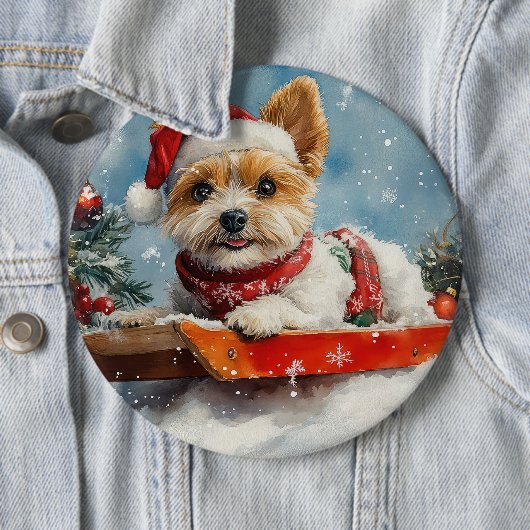 Biewer Terrier Dog in Sledge Let it Snow Christmas Button (Beispiel)