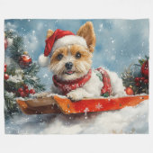 Biewer Terrier Dog in Sledge Let it Snow Christmas Fleecedecke (Vorderseite (Horizontal))