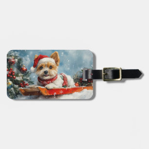 Biewer Terrier Dog in Sledge Let it Snow Christmas Gepäckanhänger