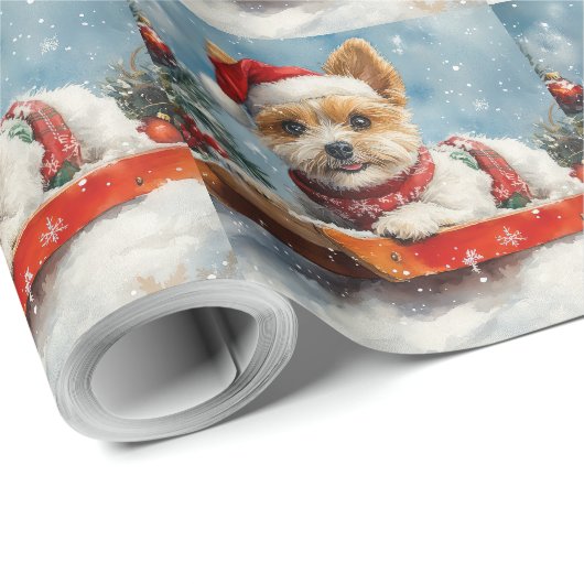 Biewer Terrier Dog in Sledge Let it Snow Christmas Geschenkpapier (Rolleneckpunkt)