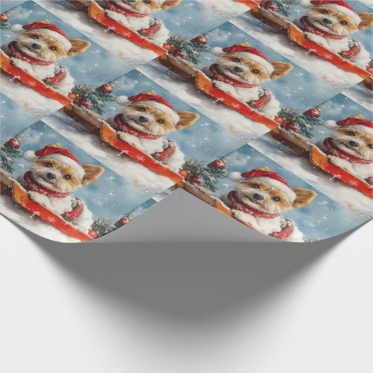 Biewer Terrier Dog in Sledge Let it Snow Christmas Geschenkpapier (Ecke)