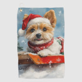 Biewer Terrier Dog in Sledge Let it Snow Christmas Golfhandtuch (Vorderseite)
