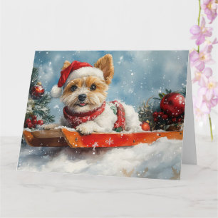 Biewer Terrier Dog in Sledge Let it Snow Christmas Karte