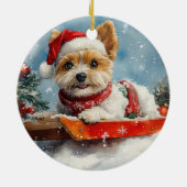 Biewer Terrier Dog in Sledge Let it Snow Christmas Keramik Ornament (Hinten)