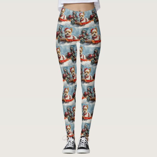 Biewer Terrier Dog in Sledge Let it Snow Christmas Leggings (Vorderseite)