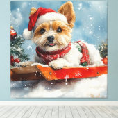 Biewer Terrier Dog in Sledge Let it Snow Christmas Leinwanddruck (Insitu (Holzboden))
