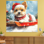 Biewer Terrier Dog in Sledge Let it Snow Christmas Leinwanddruck (Insitu (Wohnzimmer))