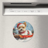 Biewer Terrier Dog in Sledge Let it Snow Christmas Magnet (In Situ (Geschirrspüler))